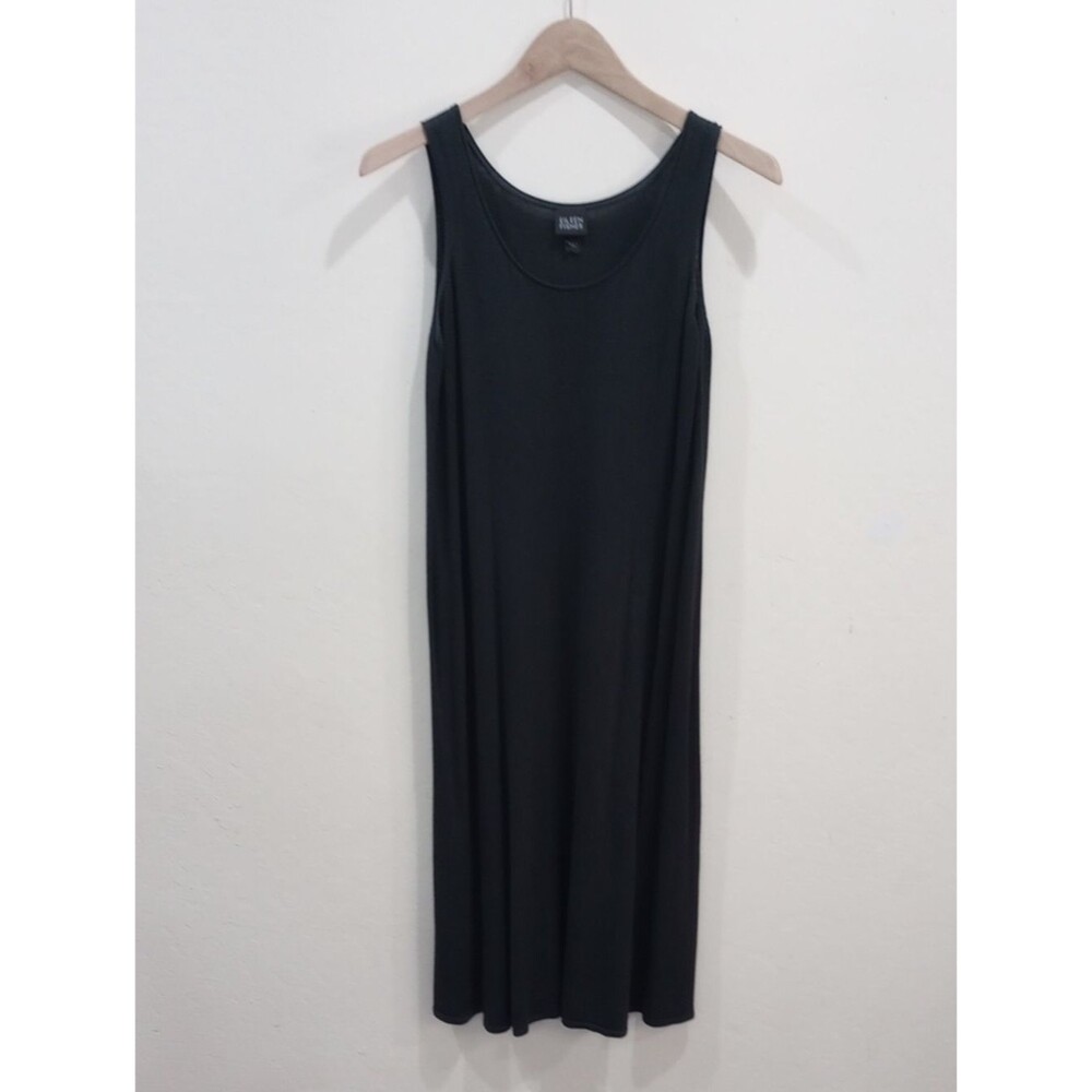 Eileen Fisher Black Silk Blend Scoop Neck Jersey Knit Tank Dress, Size S